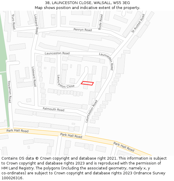 38, LAUNCESTON CLOSE, WALSALL, WS5 3EG: Location map and indicative extent of plot