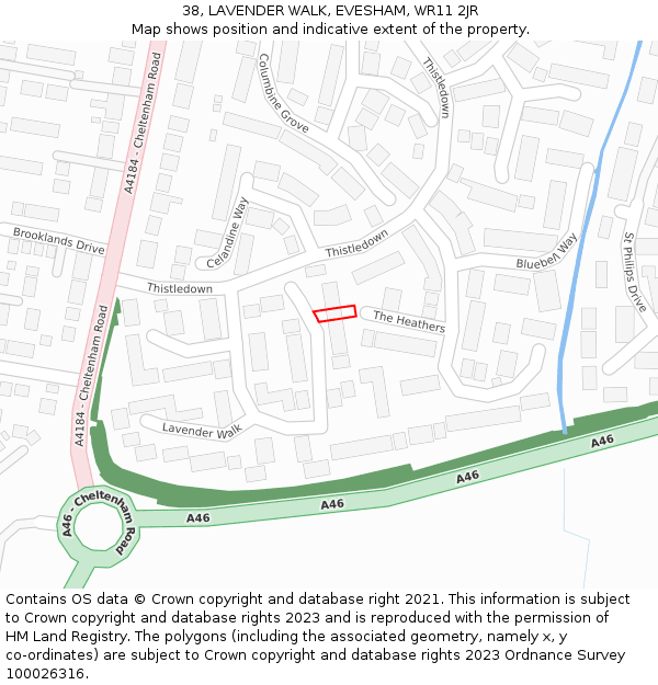 38, LAVENDER WALK, EVESHAM, WR11 2JR: Location map and indicative extent of plot