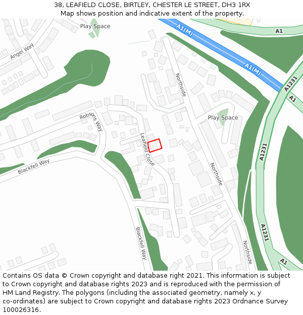 38, LEAFIELD CLOSE, BIRTLEY, CHESTER LE STREET, DH3 1RX: Location map and indicative extent of plot