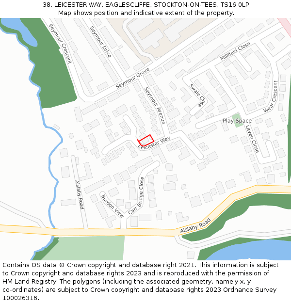 38, LEICESTER WAY, EAGLESCLIFFE, STOCKTON-ON-TEES, TS16 0LP: Location map and indicative extent of plot