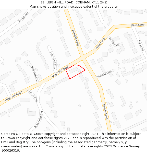 38, LEIGH HILL ROAD, COBHAM, KT11 2HZ: Location map and indicative extent of plot