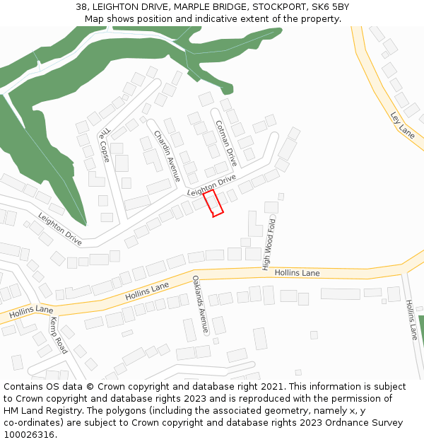 38, LEIGHTON DRIVE, MARPLE BRIDGE, STOCKPORT, SK6 5BY: Location map and indicative extent of plot