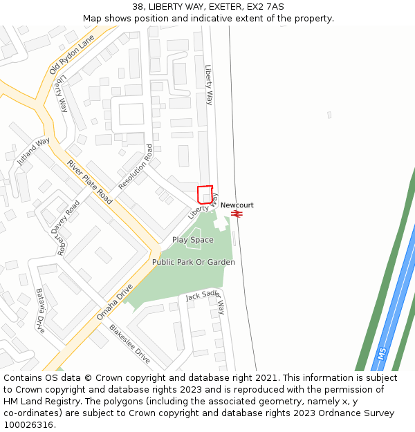 38, LIBERTY WAY, EXETER, EX2 7AS: Location map and indicative extent of plot