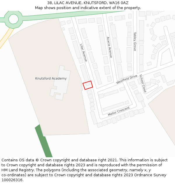 38, LILAC AVENUE, KNUTSFORD, WA16 0AZ: Location map and indicative extent of plot