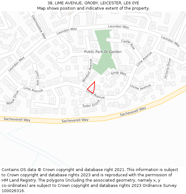 38, LIME AVENUE, GROBY, LEICESTER, LE6 0YE: Location map and indicative extent of plot