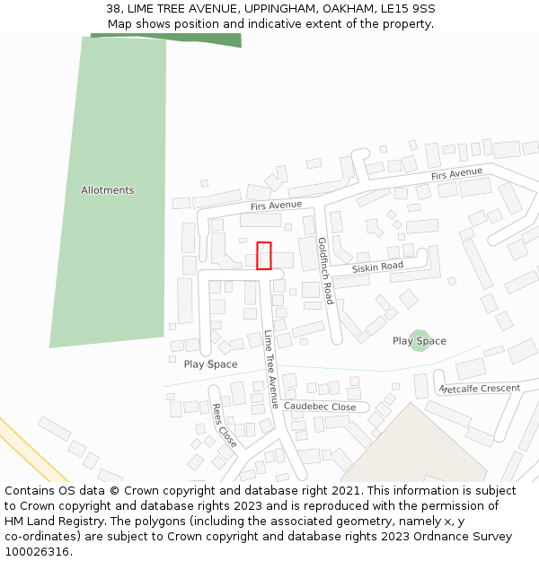 38, LIME TREE AVENUE, UPPINGHAM, OAKHAM, LE15 9SS: Location map and indicative extent of plot