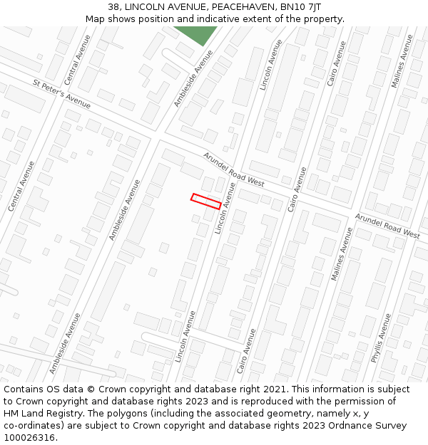 38, LINCOLN AVENUE, PEACEHAVEN, BN10 7JT: Location map and indicative extent of plot