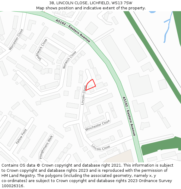 38, LINCOLN CLOSE, LICHFIELD, WS13 7SW: Location map and indicative extent of plot