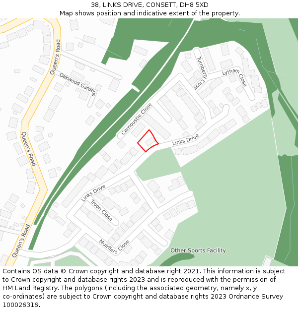 38, LINKS DRIVE, CONSETT, DH8 5XD: Location map and indicative extent of plot