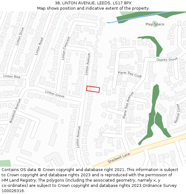 38, LINTON AVENUE, LEEDS, LS17 8PX: Location map and indicative extent of plot