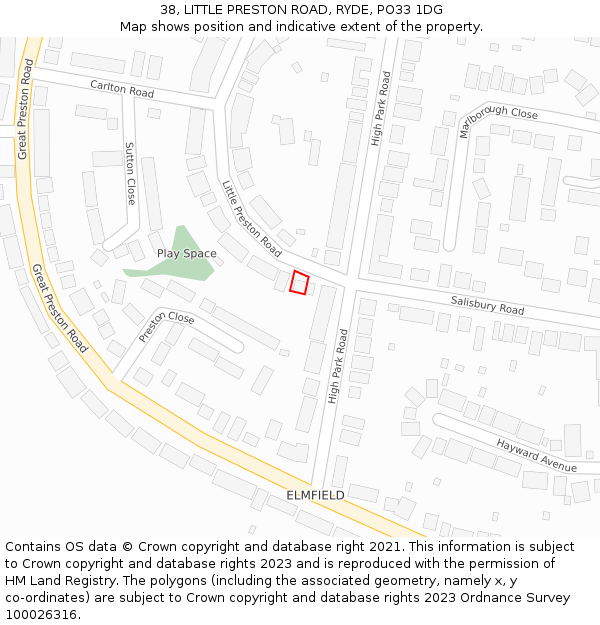 38, LITTLE PRESTON ROAD, RYDE, PO33 1DG: Location map and indicative extent of plot