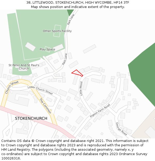 38, LITTLEWOOD, STOKENCHURCH, HIGH WYCOMBE, HP14 3TF: Location map and indicative extent of plot