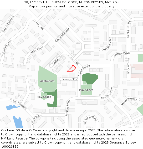 38, LIVESEY HILL, SHENLEY LODGE, MILTON KEYNES, MK5 7DU: Location map and indicative extent of plot