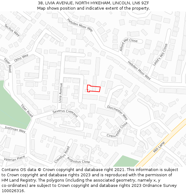 38, LIVIA AVENUE, NORTH HYKEHAM, LINCOLN, LN6 9ZF: Location map and indicative extent of plot