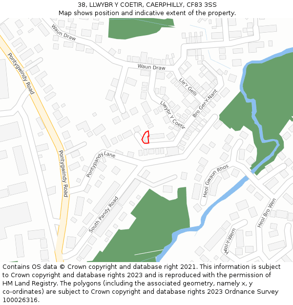 38, LLWYBR Y COETIR, CAERPHILLY, CF83 3SS: Location map and indicative extent of plot