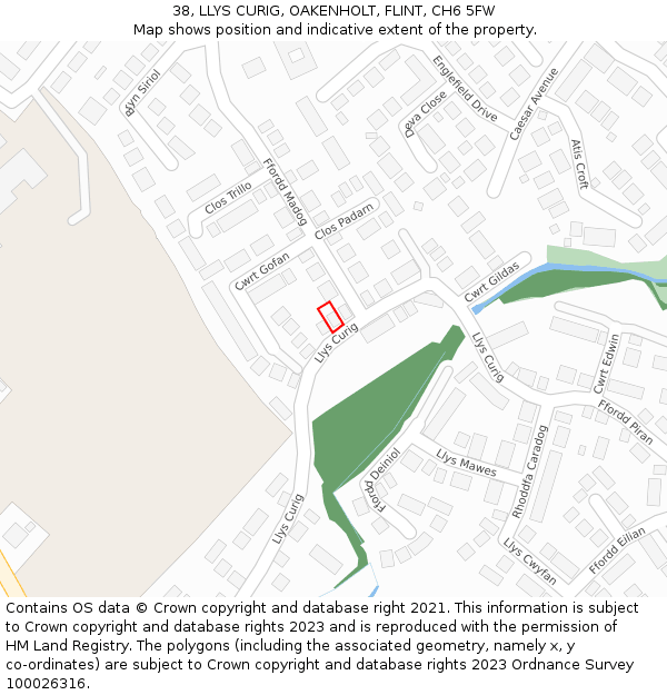 38, LLYS CURIG, OAKENHOLT, FLINT, CH6 5FW: Location map and indicative extent of plot