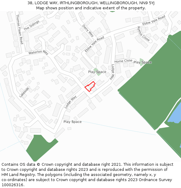 38, LODGE WAY, IRTHLINGBOROUGH, WELLINGBOROUGH, NN9 5YJ: Location map and indicative extent of plot