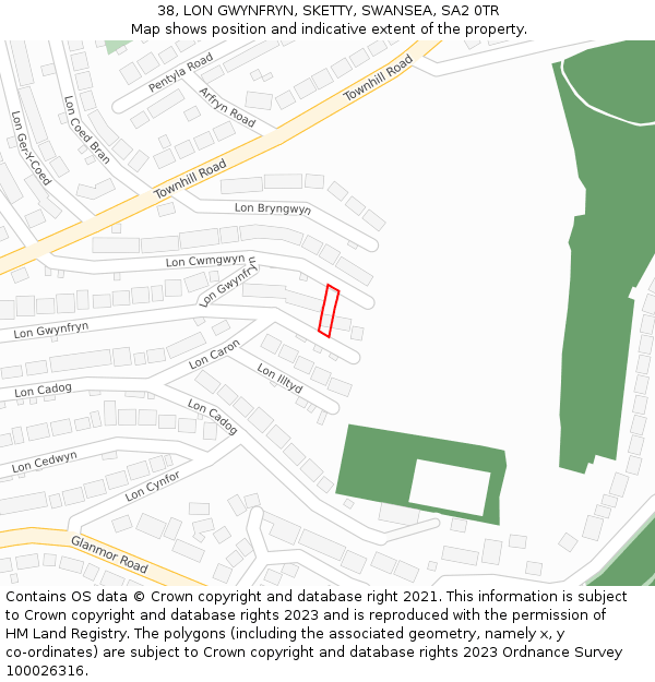 38, LON GWYNFRYN, SKETTY, SWANSEA, SA2 0TR: Location map and indicative extent of plot