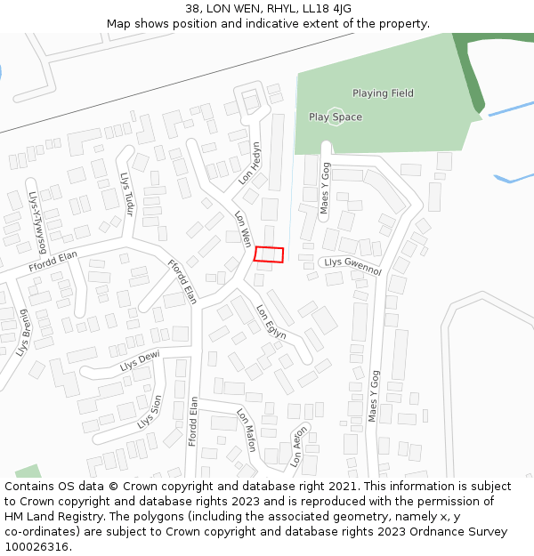 38, LON WEN, RHYL, LL18 4JG: Location map and indicative extent of plot