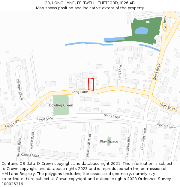 38, LONG LANE, FELTWELL, THETFORD, IP26 4BJ: Location map and indicative extent of plot