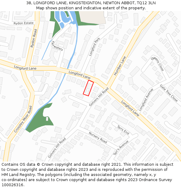 38, LONGFORD LANE, KINGSTEIGNTON, NEWTON ABBOT, TQ12 3LN: Location map and indicative extent of plot