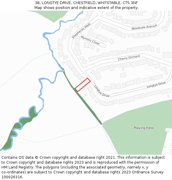 38, LONGTYE DRIVE, CHESTFIELD, WHITSTABLE, CT5 3NF: Location map and indicative extent of plot