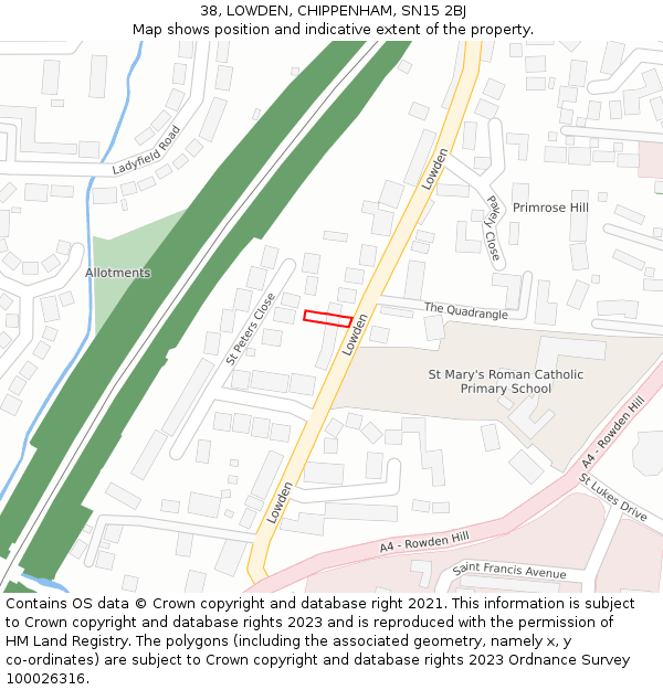 38, LOWDEN, CHIPPENHAM, SN15 2BJ: Location map and indicative extent of plot
