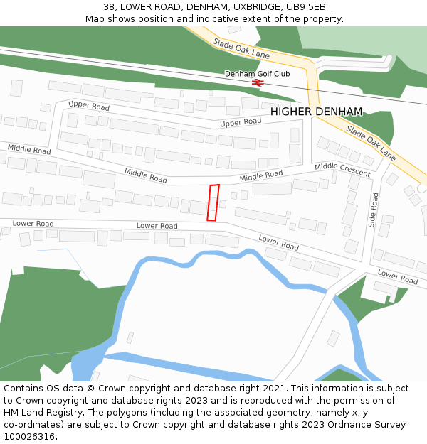 38, LOWER ROAD, DENHAM, UXBRIDGE, UB9 5EB: Location map and indicative extent of plot