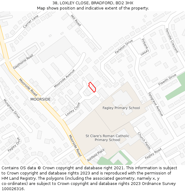 38, LOXLEY CLOSE, BRADFORD, BD2 3HX: Location map and indicative extent of plot