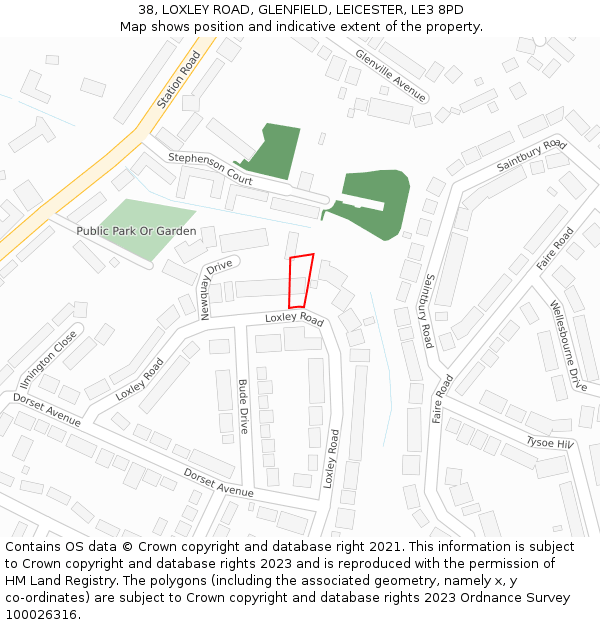 38, LOXLEY ROAD, GLENFIELD, LEICESTER, LE3 8PD: Location map and indicative extent of plot