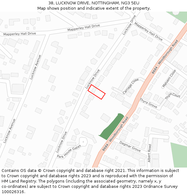 38, LUCKNOW DRIVE, NOTTINGHAM, NG3 5EU: Location map and indicative extent of plot