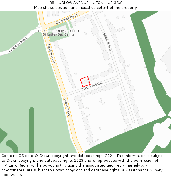 38, LUDLOW AVENUE, LUTON, LU1 3RW: Location map and indicative extent of plot