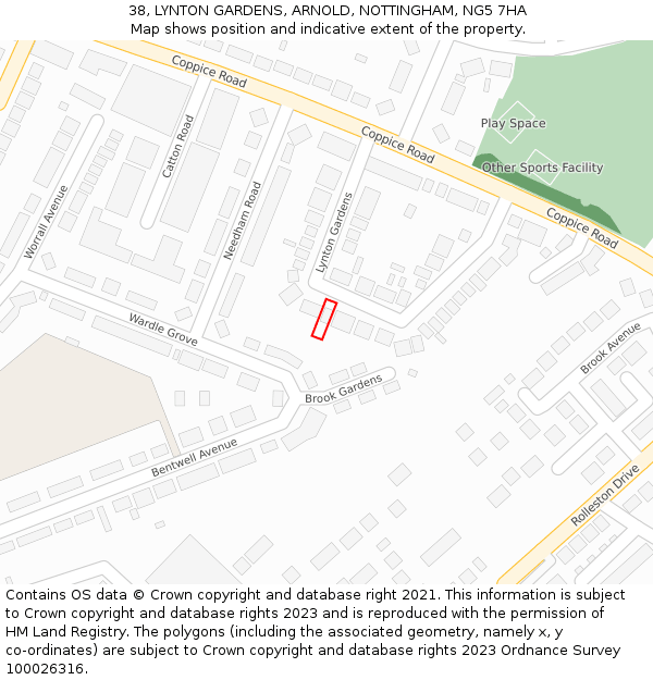 38, LYNTON GARDENS, ARNOLD, NOTTINGHAM, NG5 7HA: Location map and indicative extent of plot