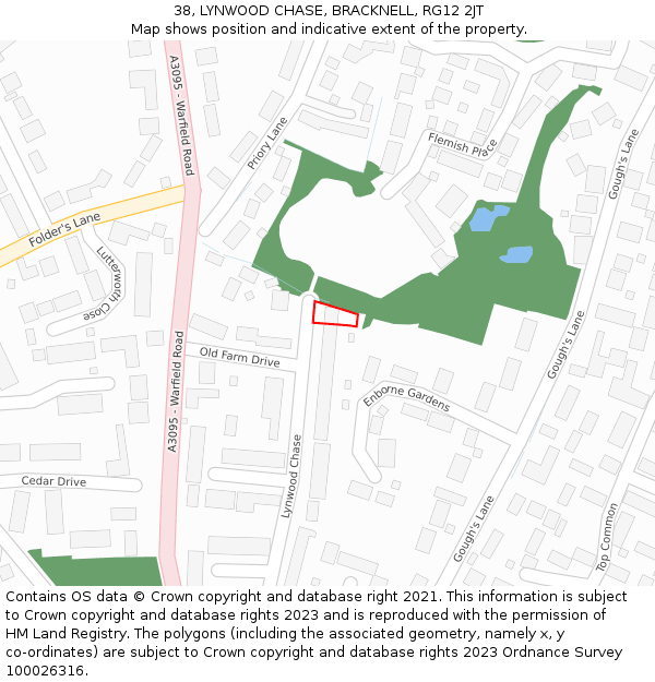 38, LYNWOOD CHASE, BRACKNELL, RG12 2JT: Location map and indicative extent of plot