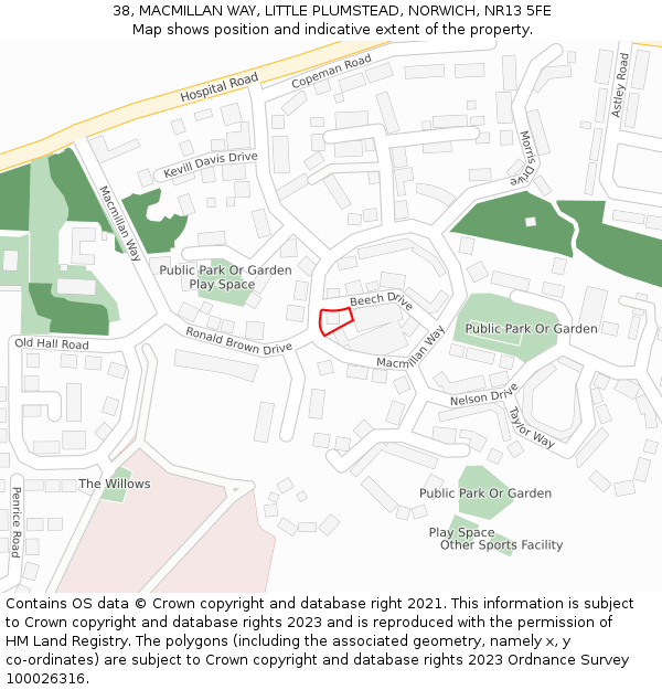 38, MACMILLAN WAY, LITTLE PLUMSTEAD, NORWICH, NR13 5FE: Location map and indicative extent of plot