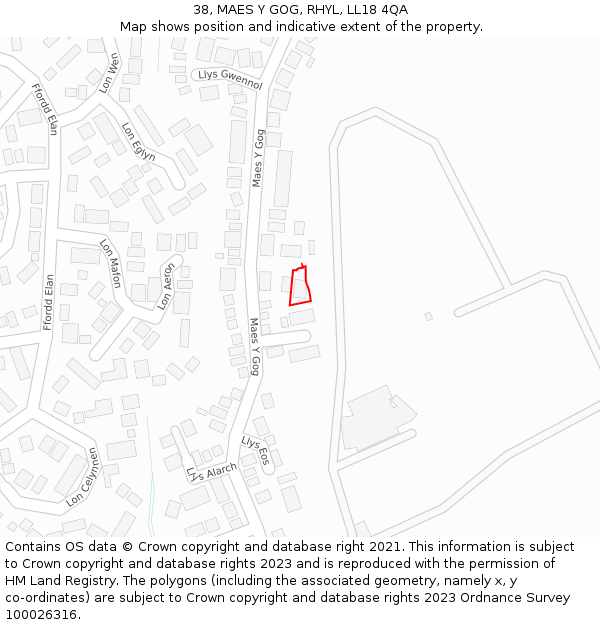 38, MAES Y GOG, RHYL, LL18 4QA: Location map and indicative extent of plot