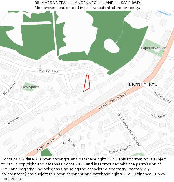 38, MAES YR EFAIL, LLANGENNECH, LLANELLI, SA14 8WD: Location map and indicative extent of plot