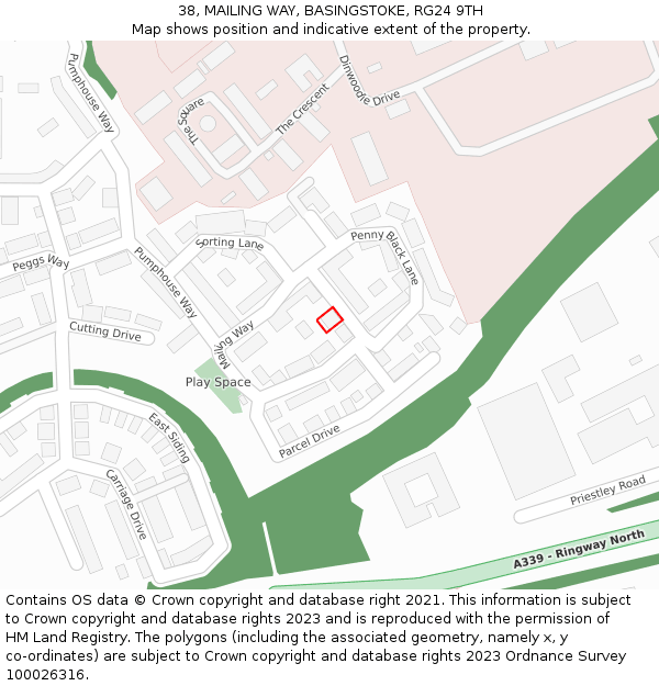 38, MAILING WAY, BASINGSTOKE, RG24 9TH: Location map and indicative extent of plot