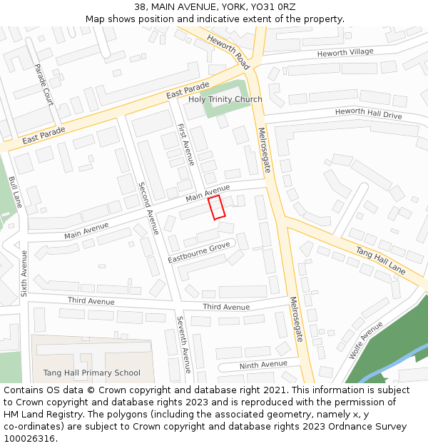 38, MAIN AVENUE, YORK, YO31 0RZ: Location map and indicative extent of plot