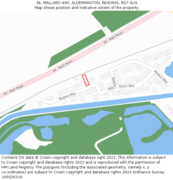 38, MALLARD WAY, ALDERMASTON, READING, RG7 4US: Location map and indicative extent of plot