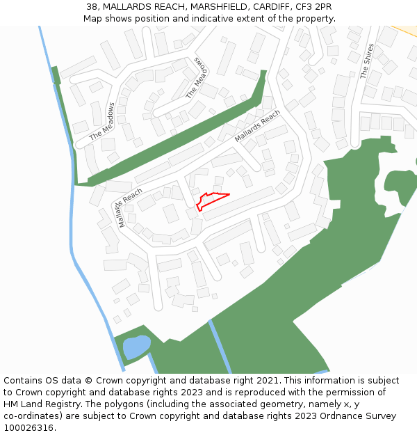 38, MALLARDS REACH, MARSHFIELD, CARDIFF, CF3 2PR: Location map and indicative extent of plot