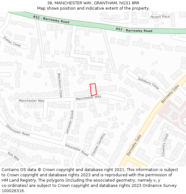 38, MANCHESTER WAY, GRANTHAM, NG31 8RR: Location map and indicative extent of plot