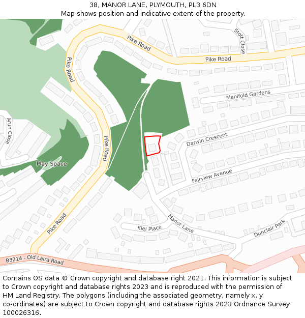 38, MANOR LANE, PLYMOUTH, PL3 6DN: Location map and indicative extent of plot