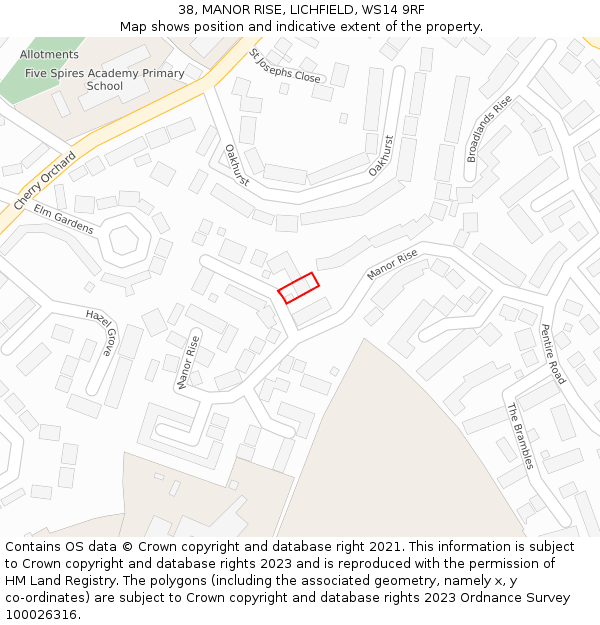 38, MANOR RISE, LICHFIELD, WS14 9RF: Location map and indicative extent of plot