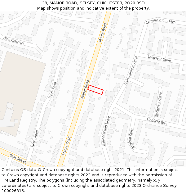 38, MANOR ROAD, SELSEY, CHICHESTER, PO20 0SD: Location map and indicative extent of plot