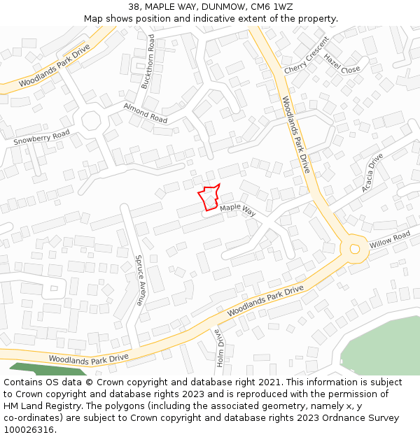 38, MAPLE WAY, DUNMOW, CM6 1WZ: Location map and indicative extent of plot