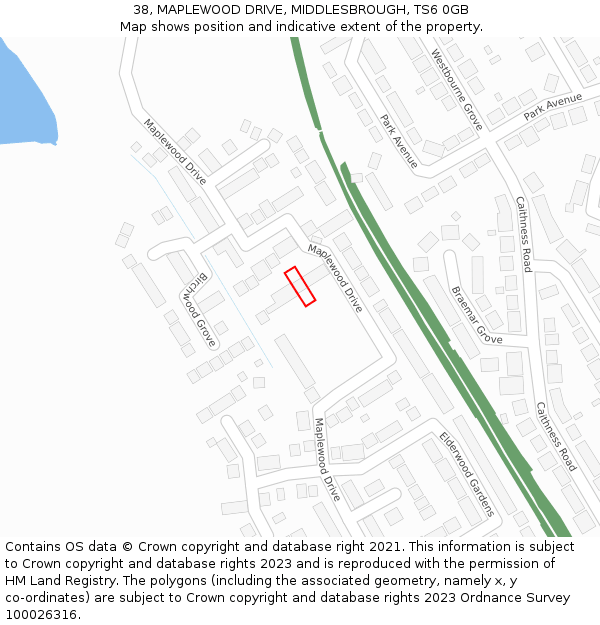 38, MAPLEWOOD DRIVE, MIDDLESBROUGH, TS6 0GB: Location map and indicative extent of plot