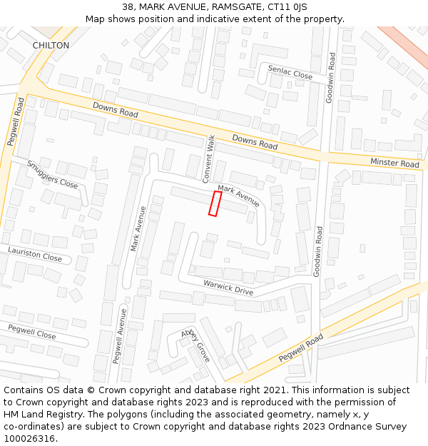 38, MARK AVENUE, RAMSGATE, CT11 0JS: Location map and indicative extent of plot