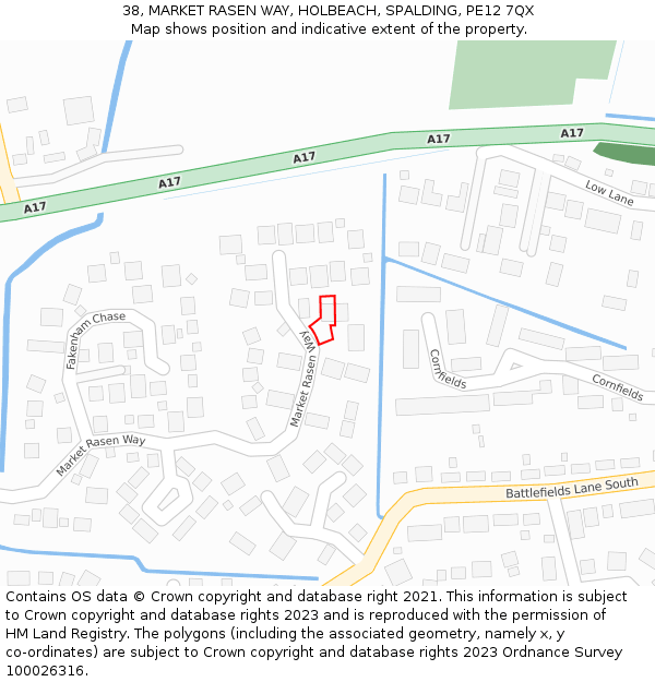 38, MARKET RASEN WAY, HOLBEACH, SPALDING, PE12 7QX: Location map and indicative extent of plot