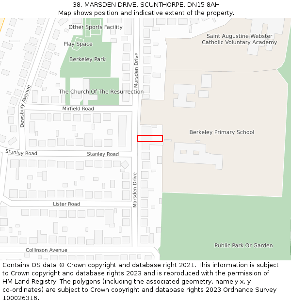 38, MARSDEN DRIVE, SCUNTHORPE, DN15 8AH: Location map and indicative extent of plot